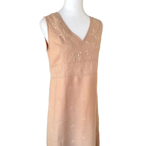 J. Jill Linen Emboidered Midi Dress Sz XS High Waist Fairy Cottage Boho Regency - Picture 7 of 11